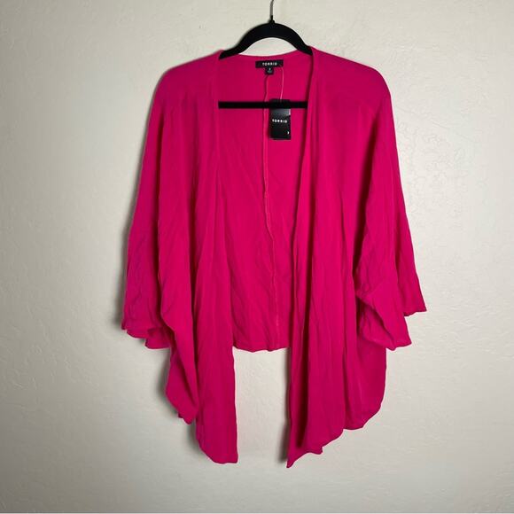 Torrid Pink Washable Gauze Tie Front Crop Kimono 2X NWT 40255075 Barbie Pink - Picture 4 of 16